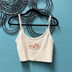 Floral Embroidered Cream Crop Top